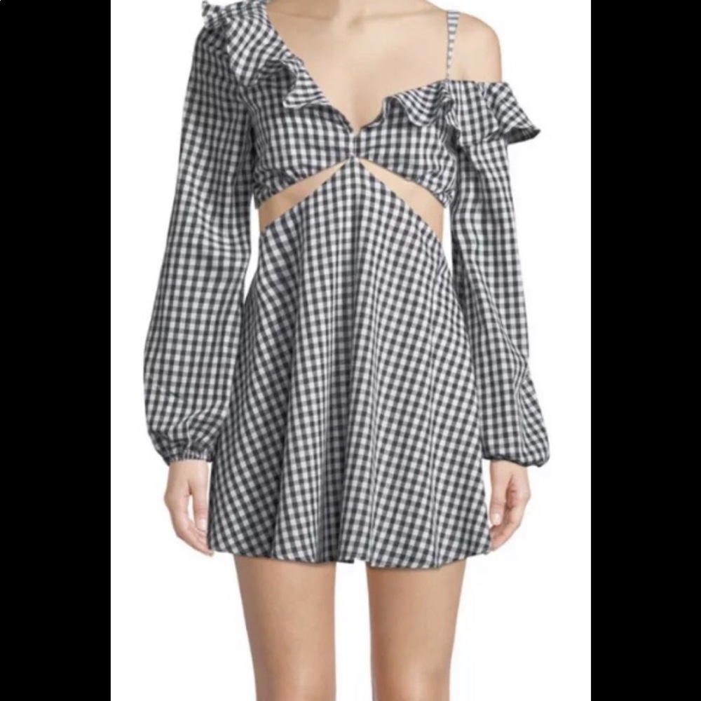 Lovers + friends gingham long sleeve cut out dress